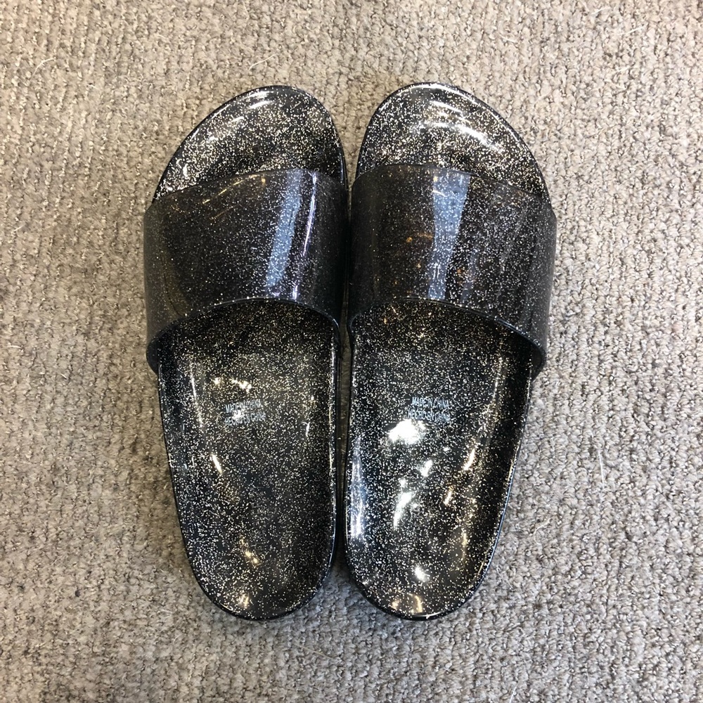 forever 21 black glitter jelly slides